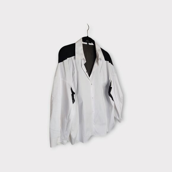 Robert Rodriguez Womens Colorblock Snap Blouse Black White 6 Contrast - Picture 3 of 9